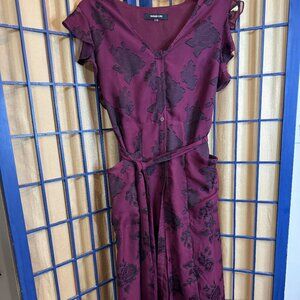 Sugar + Lip2 Burgundy Floral Button Front Midi Dress Size M